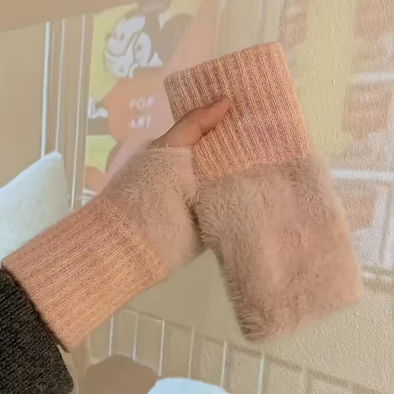 Fingerlose Plüsch-Handschuhe Unisex Flauschige Handstulpen in Mehreren Farben