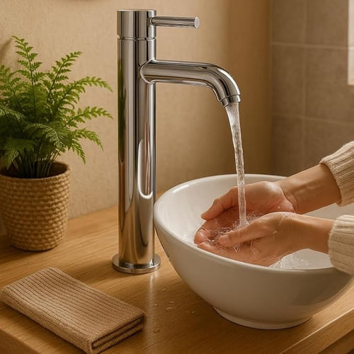Badarmatur für Waschbecken aus Edelstahl | Mischbatterie Kalt- und Warmwasser