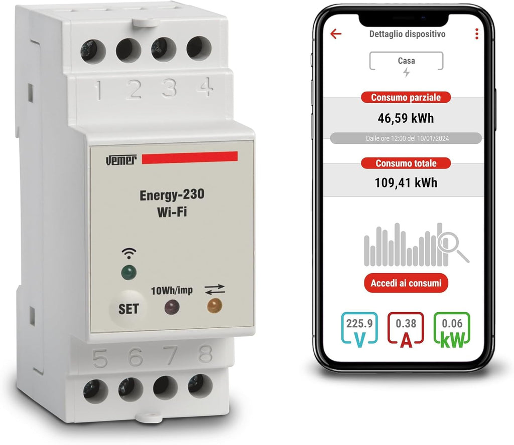 VEMER VE794600 ENERGY WIFI - Smart WLAN Stromzähler für Einphasige Systeme, WiFI