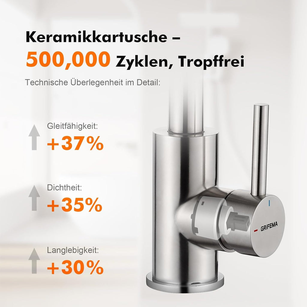 Stehende Küchenarmatur Grifema G1002A silber,  inkl. G 3/8" Anschlussschläuche