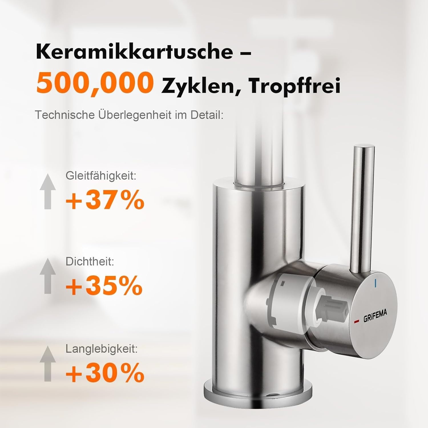 Stehende Küchenarmatur Grifema G1002A silber,  inkl. G 3/8" Anschlussschläuche