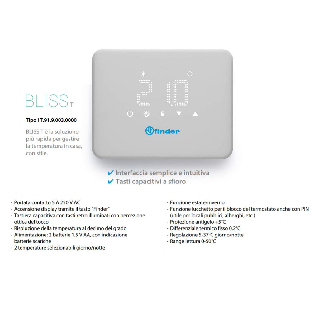 Finder  Digitaler Thermostat, Serie 1T, Sommer-/Winterfunktion, weiß