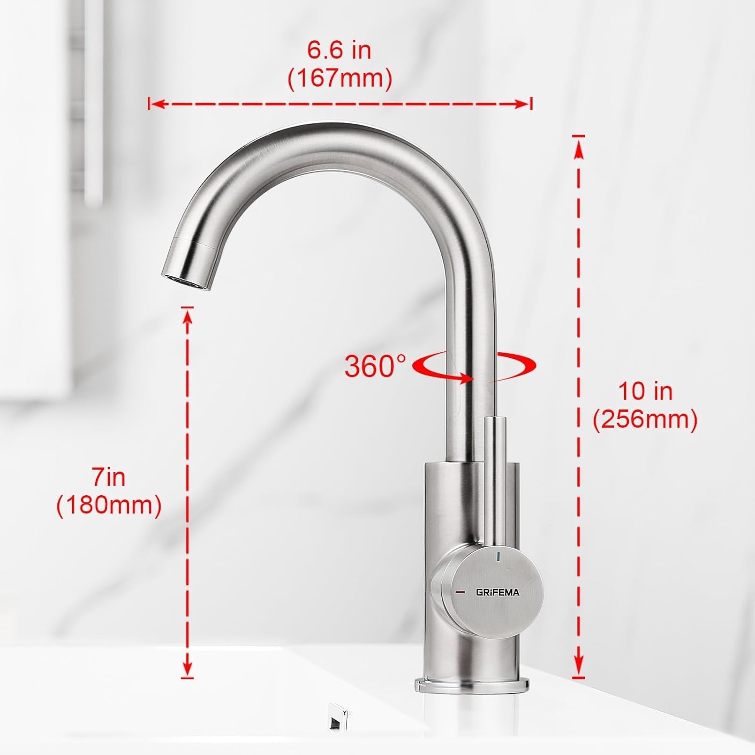 Stehende Küchenarmatur Grifema G1002A silber,  inkl. G 3/8" Anschlussschläuche